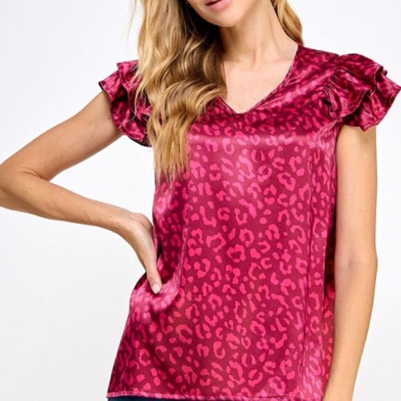 Burgundy and Pink Leopard Print Blouse - Picture 3 of 3